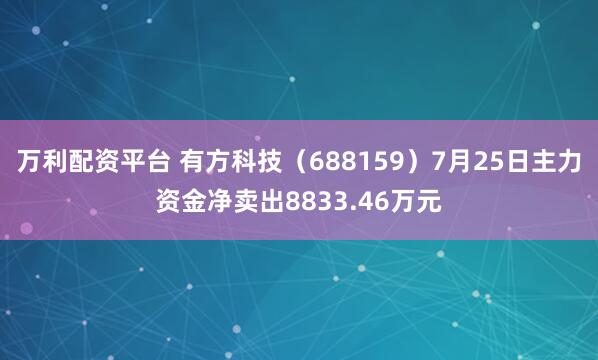 万利配资平台 有方科技（688159）7月25日主力资金净卖出8833.46万元