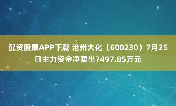 配资股票APP下载 沧州大化（600230）7月25日主力资金净卖出7497.85万元
