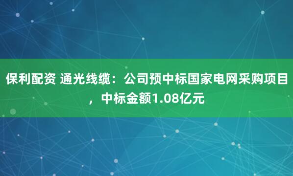 保利配资 通光线缆：公司预中标国家电网采购项目，中标金额1.08亿元
