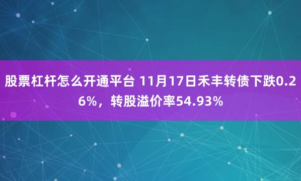 股票杠杆怎么开通平台 11月17日禾丰转债下跌0.26%,转股溢价率54.93%